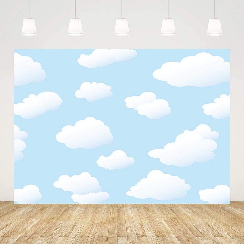 MEHOFOND Blue Sky Backdrop Cloud Cartoon Birthday Party Decoration Backdrop for Boy Kids World Travel Aviator Step and Repeat Dessert Baby Shower Photography Background Banner Studio Photo Props 7x5ft - Image 2